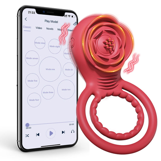 Rose Sex Toys Vibrator - APP Couples Adult Toys Clitoral Stimulator Penis Ring Vibrators, Vibrating Cock Ring Penis Trainer with 10 Vibrations Male Sex Toy for Women and Men Sex Games